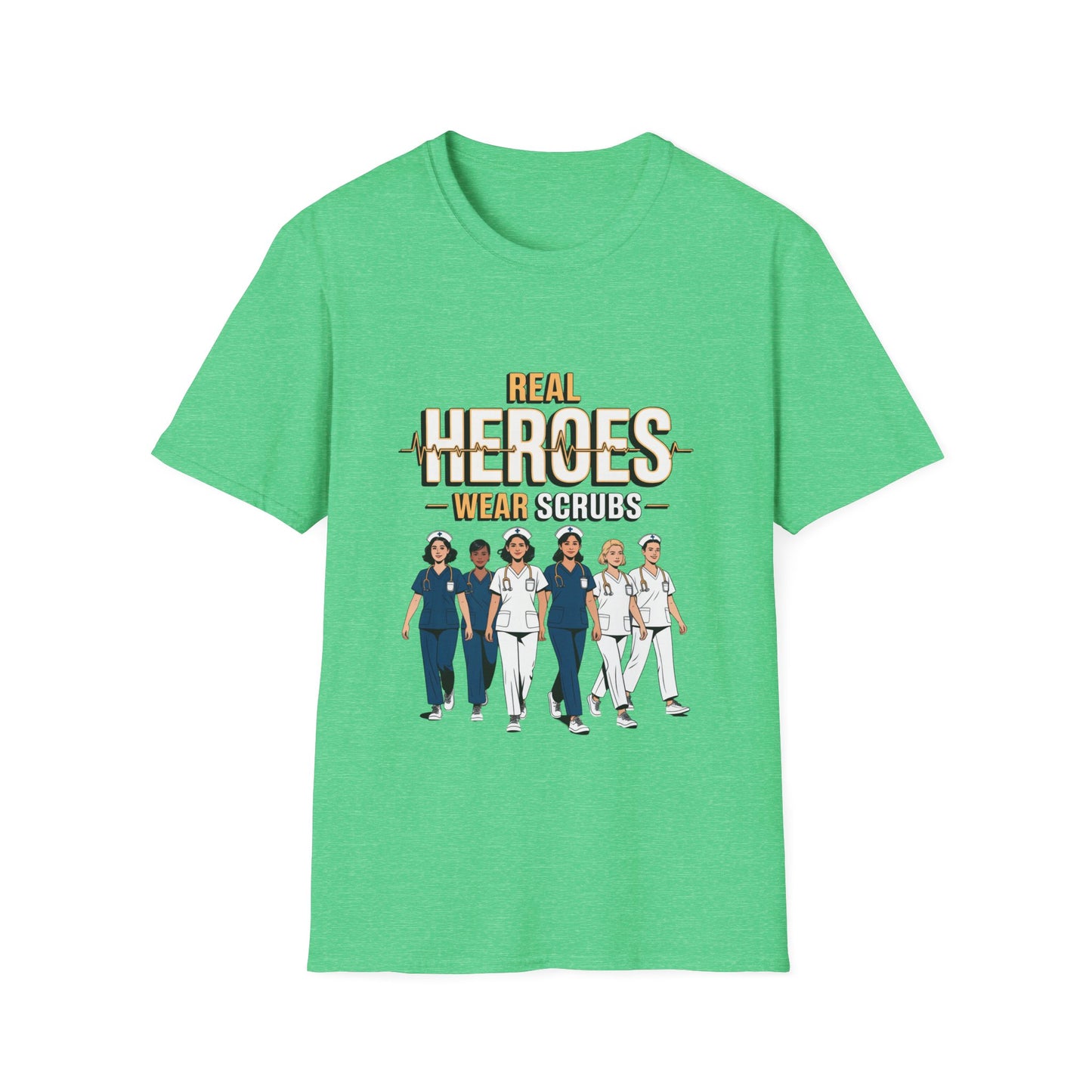 Real Heroes Wear Scrubs Unisex Softstyle T-Shirt, Nurse Gift, Medical Professional Apparel, Healthcare Worker Tee, Appreciation Gift