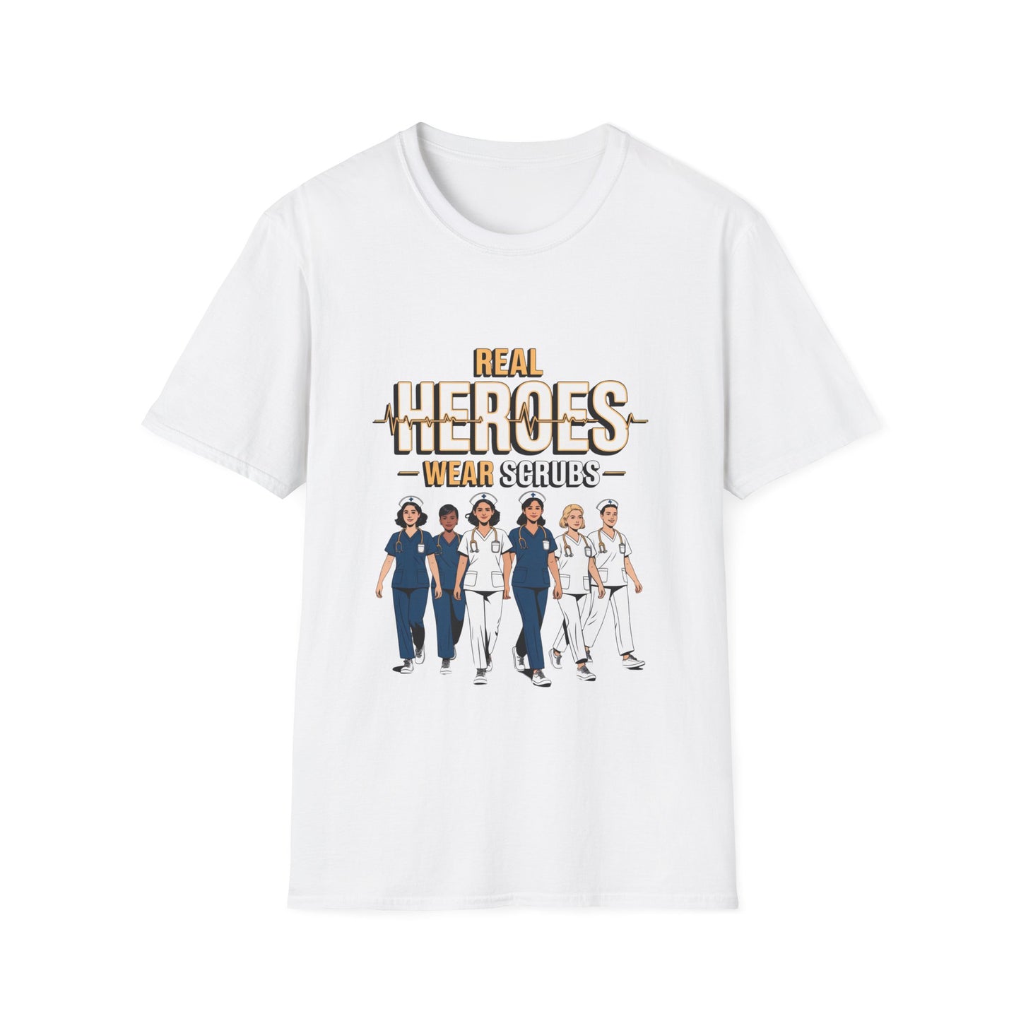 Real Heroes Wear Scrubs Unisex Softstyle T-Shirt, Nurse Gift, Medical Professional Apparel, Healthcare Worker Tee, Appreciation Gift