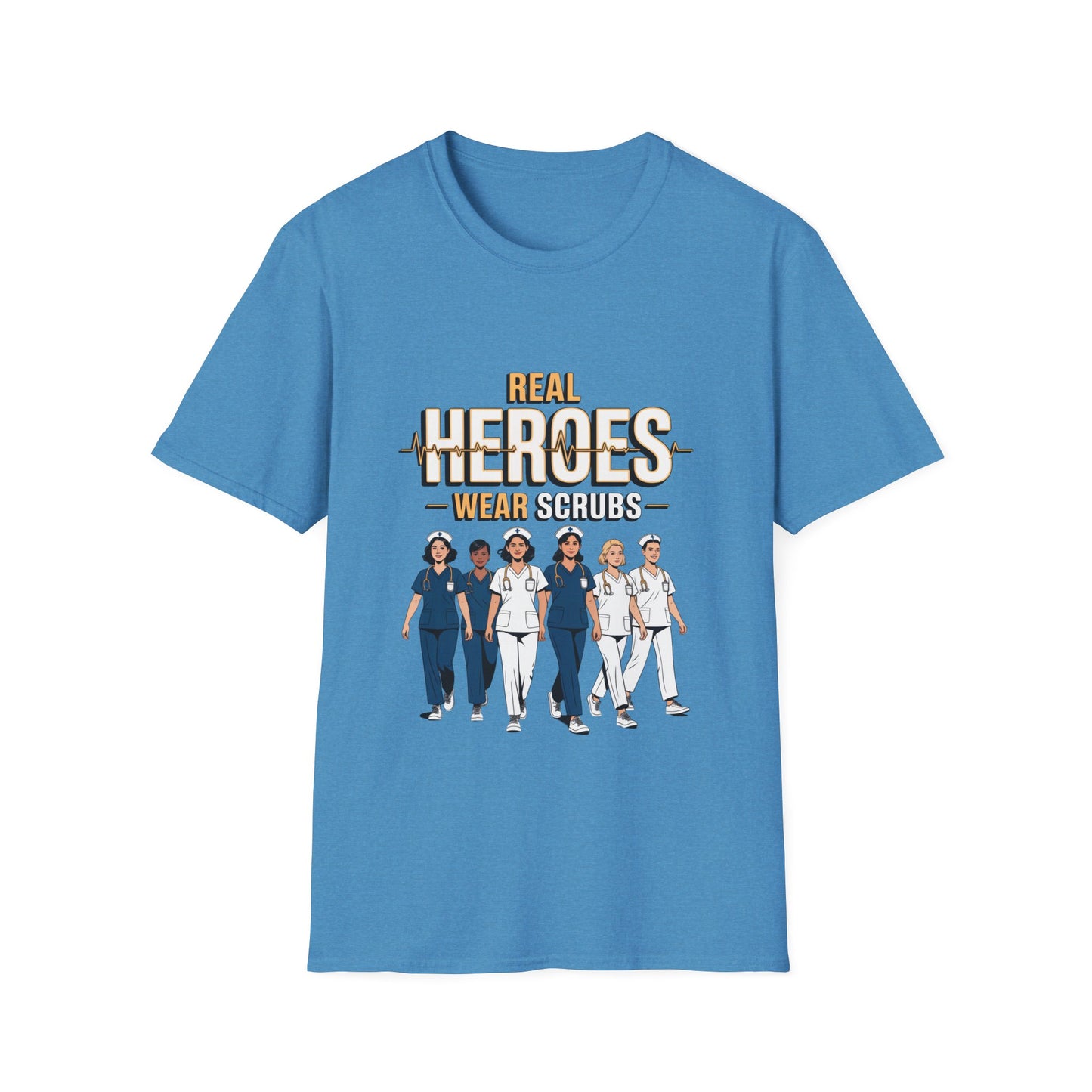 Real Heroes Wear Scrubs Unisex Softstyle T-Shirt, Nurse Gift, Medical Professional Apparel, Healthcare Worker Tee, Appreciation Gift