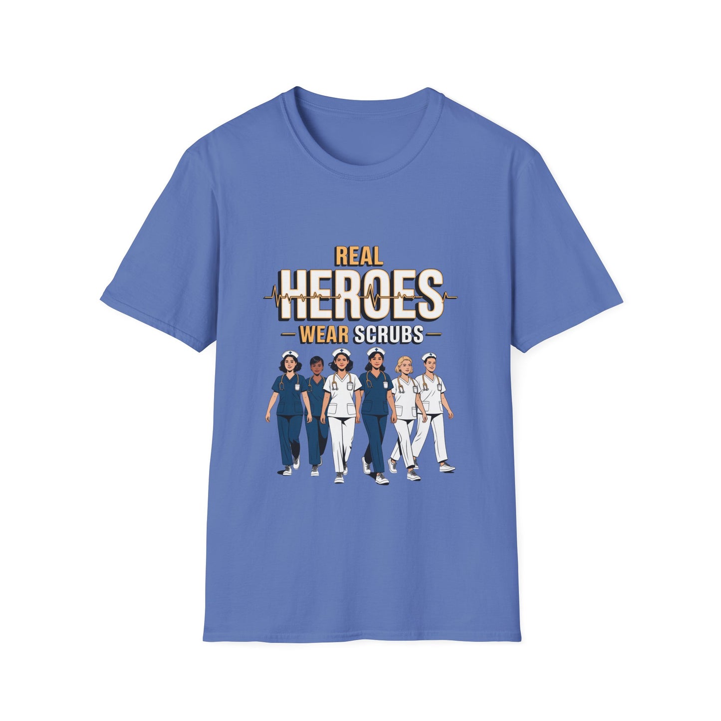 Real Heroes Wear Scrubs Unisex Softstyle T-Shirt, Nurse Gift, Medical Professional Apparel, Healthcare Worker Tee, Appreciation Gift