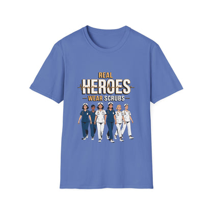 Real Heroes Wear Scrubs Unisex Softstyle T-Shirt, Nurse Gift, Medical Professional Apparel, Healthcare Worker Tee, Appreciation Gift