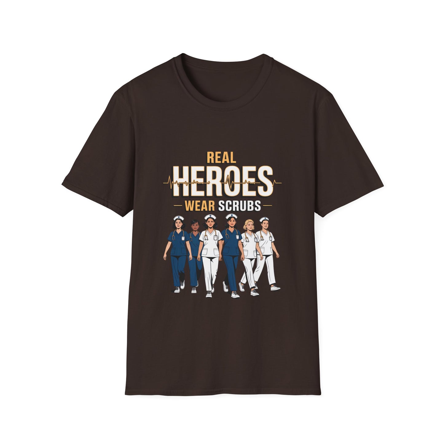 Real Heroes Wear Scrubs Unisex Softstyle T-Shirt, Nurse Gift, Medical Professional Apparel, Healthcare Worker Tee, Appreciation Gift