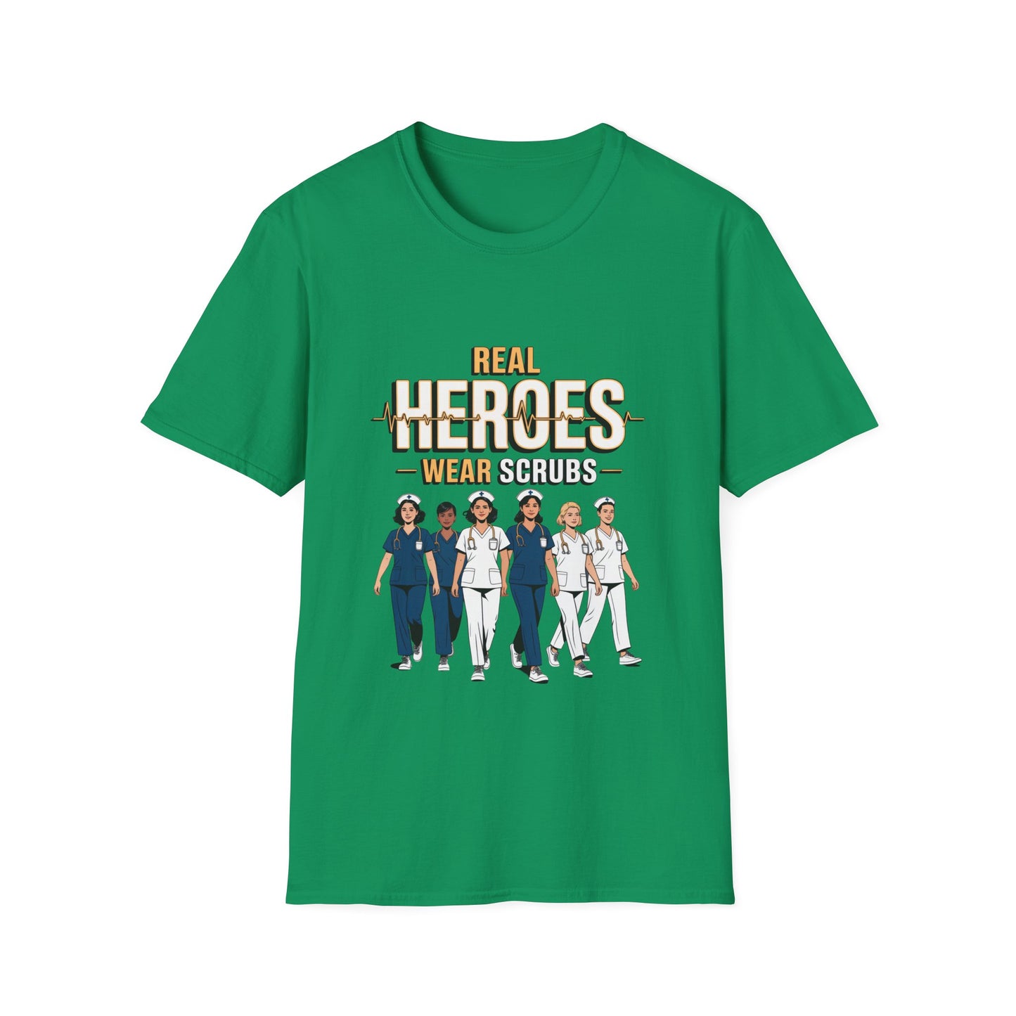 Real Heroes Wear Scrubs Unisex Softstyle T-Shirt, Nurse Gift, Medical Professional Apparel, Healthcare Worker Tee, Appreciation Gift