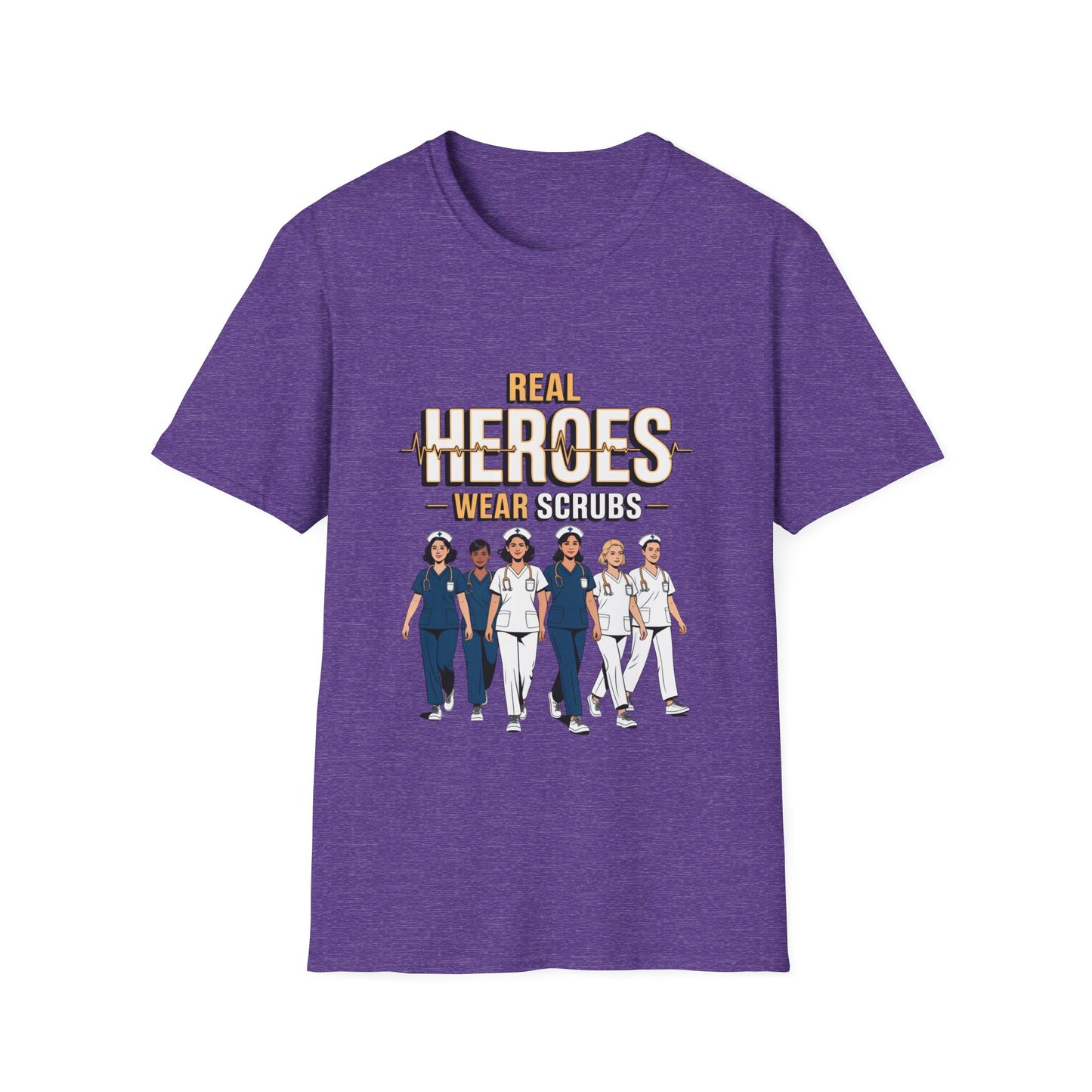 Real Heroes Wear Scrubs Unisex Softstyle T-Shirt, Nurse Gift, Medical Professional Apparel, Healthcare Worker Tee, Appreciation Gift