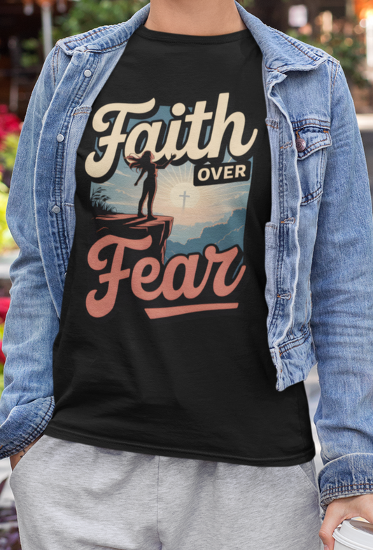 Faith Over Fear Unisex Softstyle T-Shirt, Inspirational Tees, Motivational Shirt, Gift for Faith, Spiritual Apparel, Everyday Wear