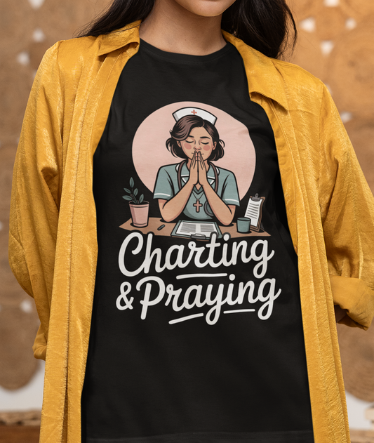 Prayer & Productivity T-Shirt - Charting & Praying Tee, Motivational Shirt, Gift for Creatives, Mental Health Awareness, Relaxed Fit T-Shirt
