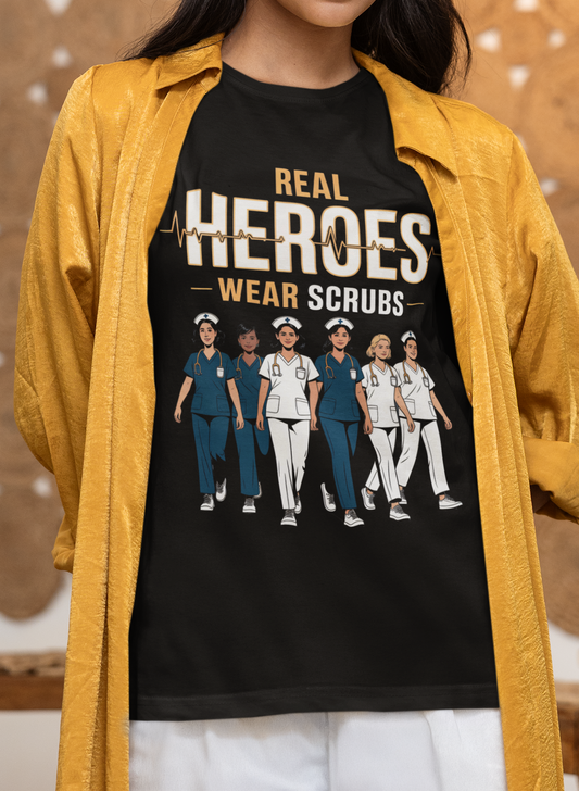 Real Heroes Wear Scrubs Unisex Softstyle T-Shirt, Nurse Gift, Medical Professional Apparel, Healthcare Worker Tee, Appreciation Gift