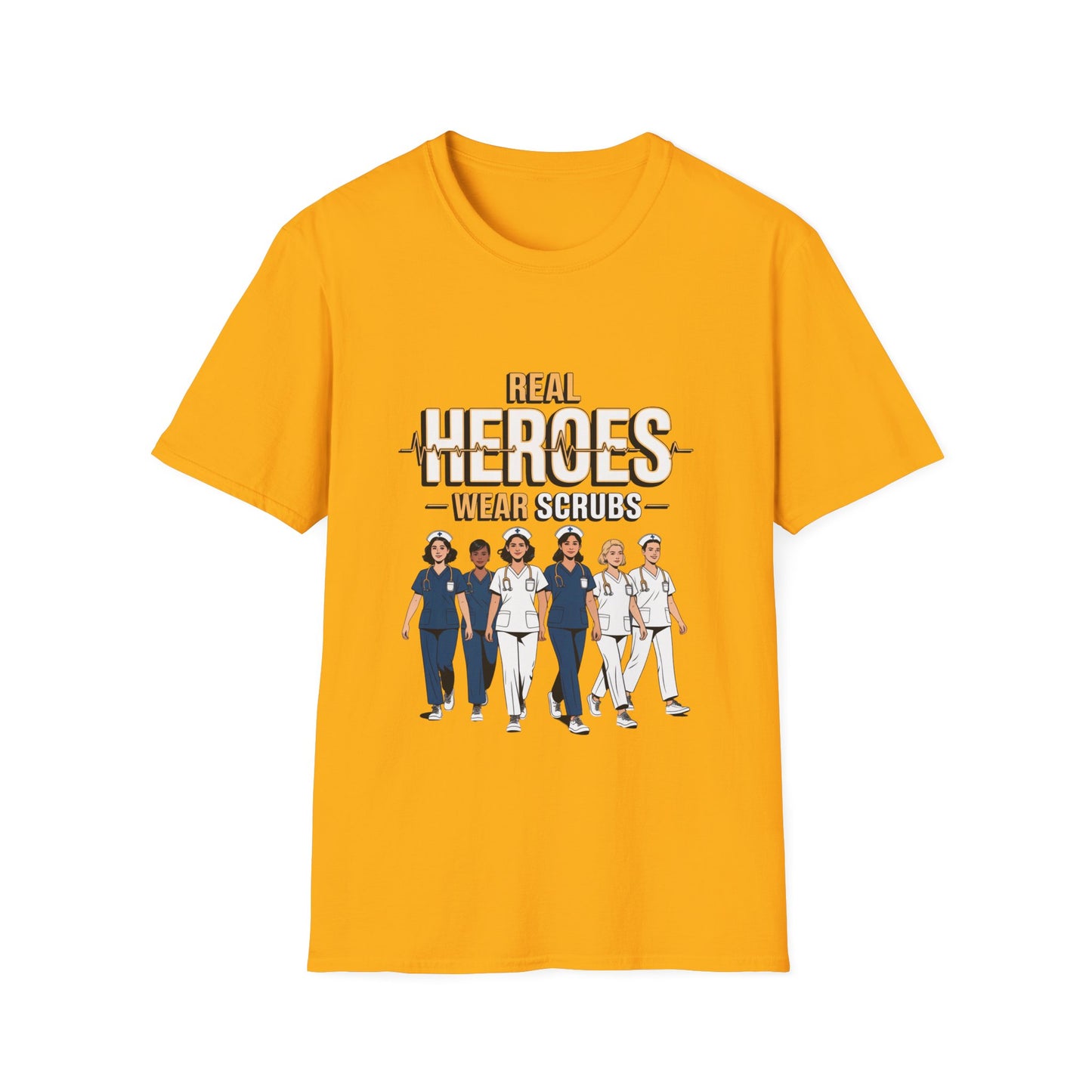 Real Heroes Wear Scrubs Unisex Softstyle T-Shirt, Nurse Gift, Medical Professional Apparel, Healthcare Worker Tee, Appreciation Gift