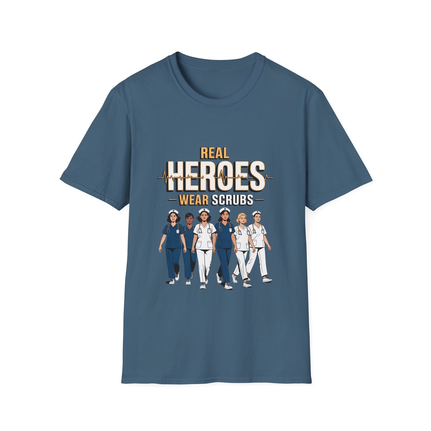 Real Heroes Wear Scrubs Unisex Softstyle T-Shirt, Nurse Gift, Medical Professional Apparel, Healthcare Worker Tee, Appreciation Gift