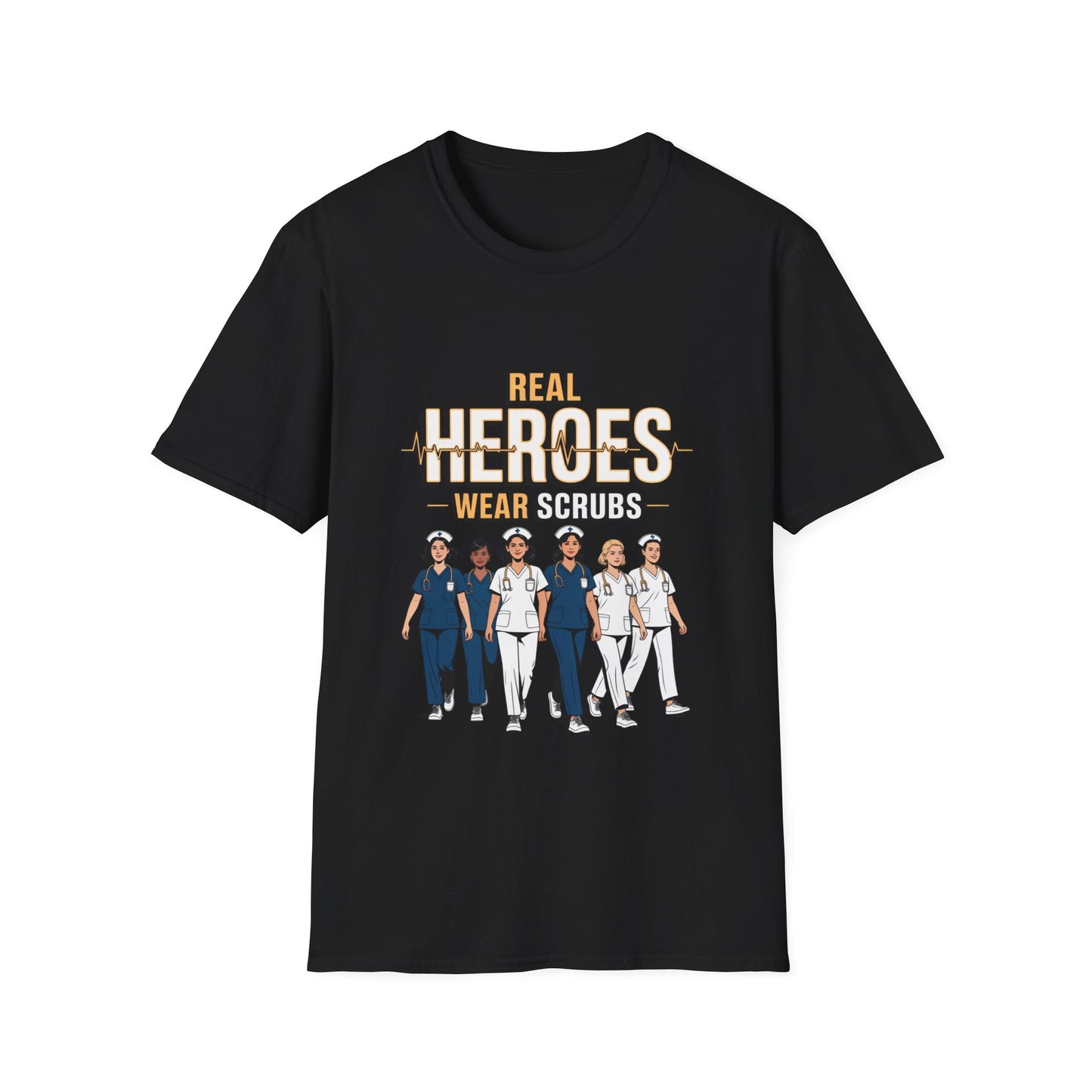 Real Heroes Wear Scrubs Unisex Softstyle T-Shirt, Nurse Gift, Medical Professional Apparel, Healthcare Worker Tee, Appreciation Gift
