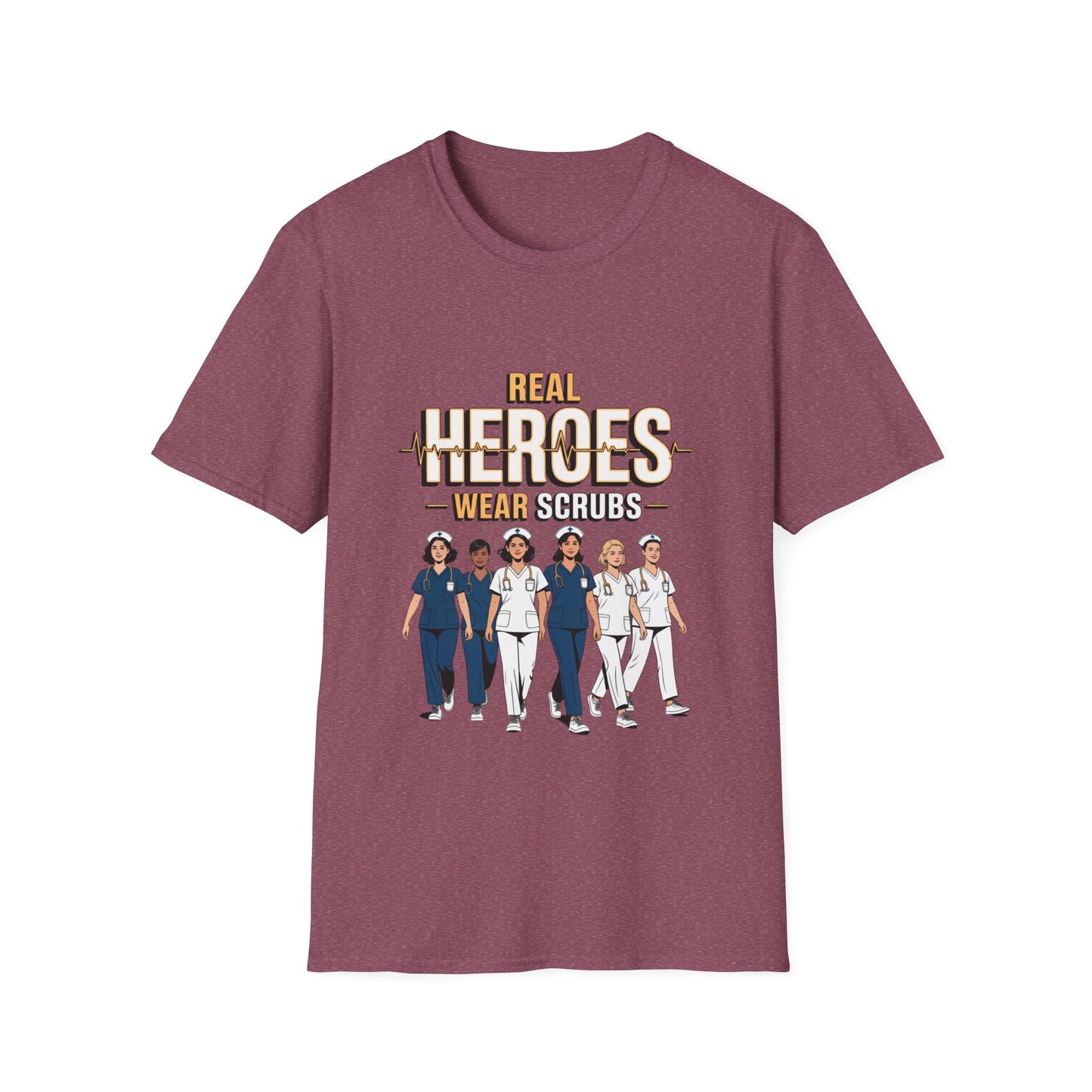 Real Heroes Wear Scrubs Unisex Softstyle T-Shirt, Nurse Gift, Medical Professional Apparel, Healthcare Worker Tee, Appreciation Gift