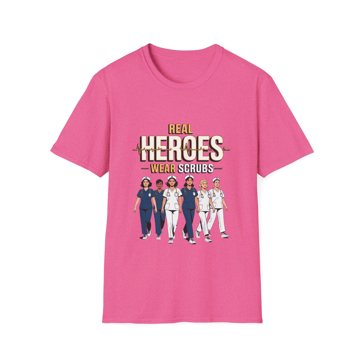 Real Heroes Wear Scrubs Unisex Softstyle T-Shirt, Nurse Gift, Medical Professional Apparel, Healthcare Worker Tee, Appreciation Gift